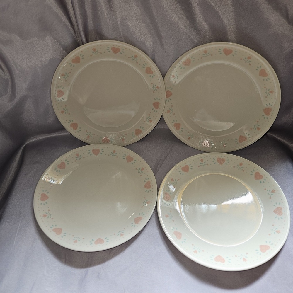 Corelle Forever Yours Pink Hearts Lunch Plates 8.5" Set of 4 Vintage HTF Rare